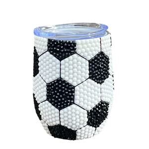 Luxury Custom Rhinestone Bling Wine Tumbler Soccer Theme Mom Dad Gift Fan 12 oz